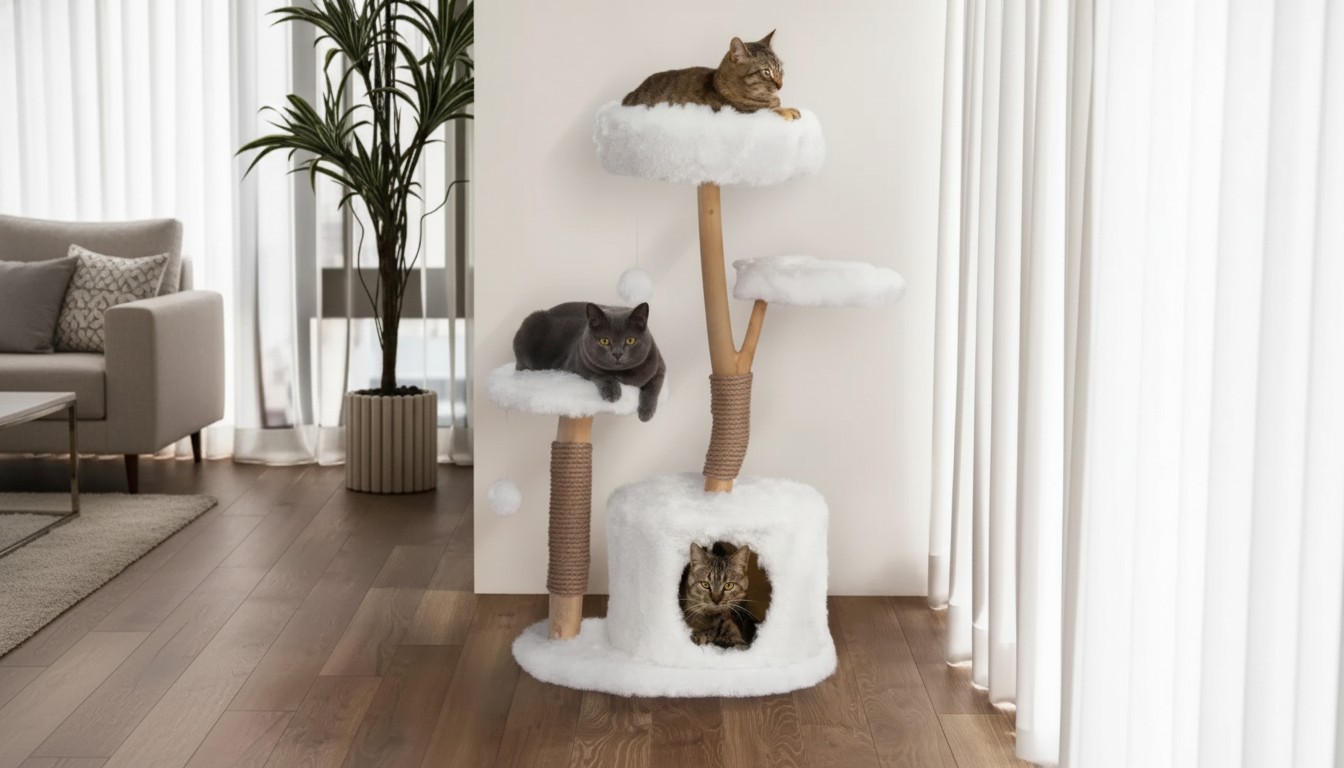 42-Inch Cloud Cat Tree: Solid Wood Branches, Cozy Perches