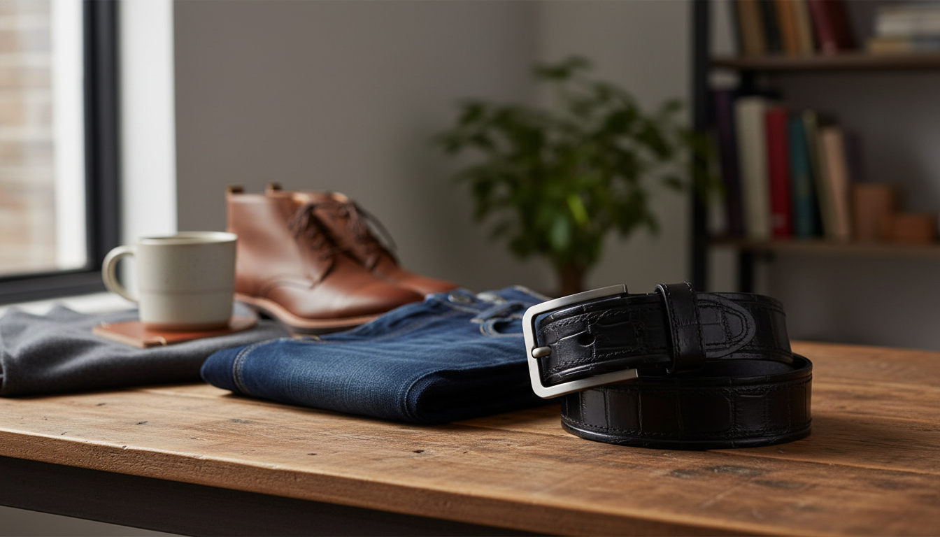 Croc-Embossed Men’s Leather Belt: 1.5" Polished Casual