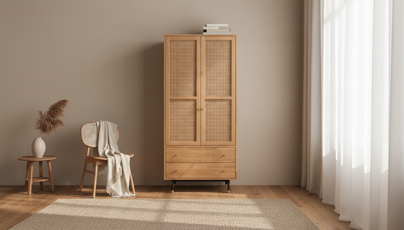 Japandi Calm: Elegant Oak Swing-Door Wardrobe Storage