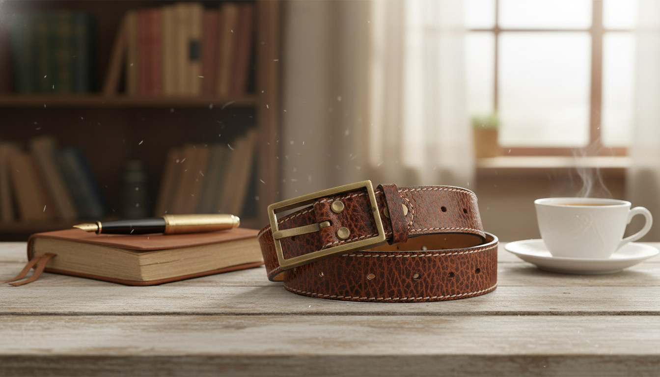 Retro Brass Buckle Men's Genuine Leather Belt (1.5")
