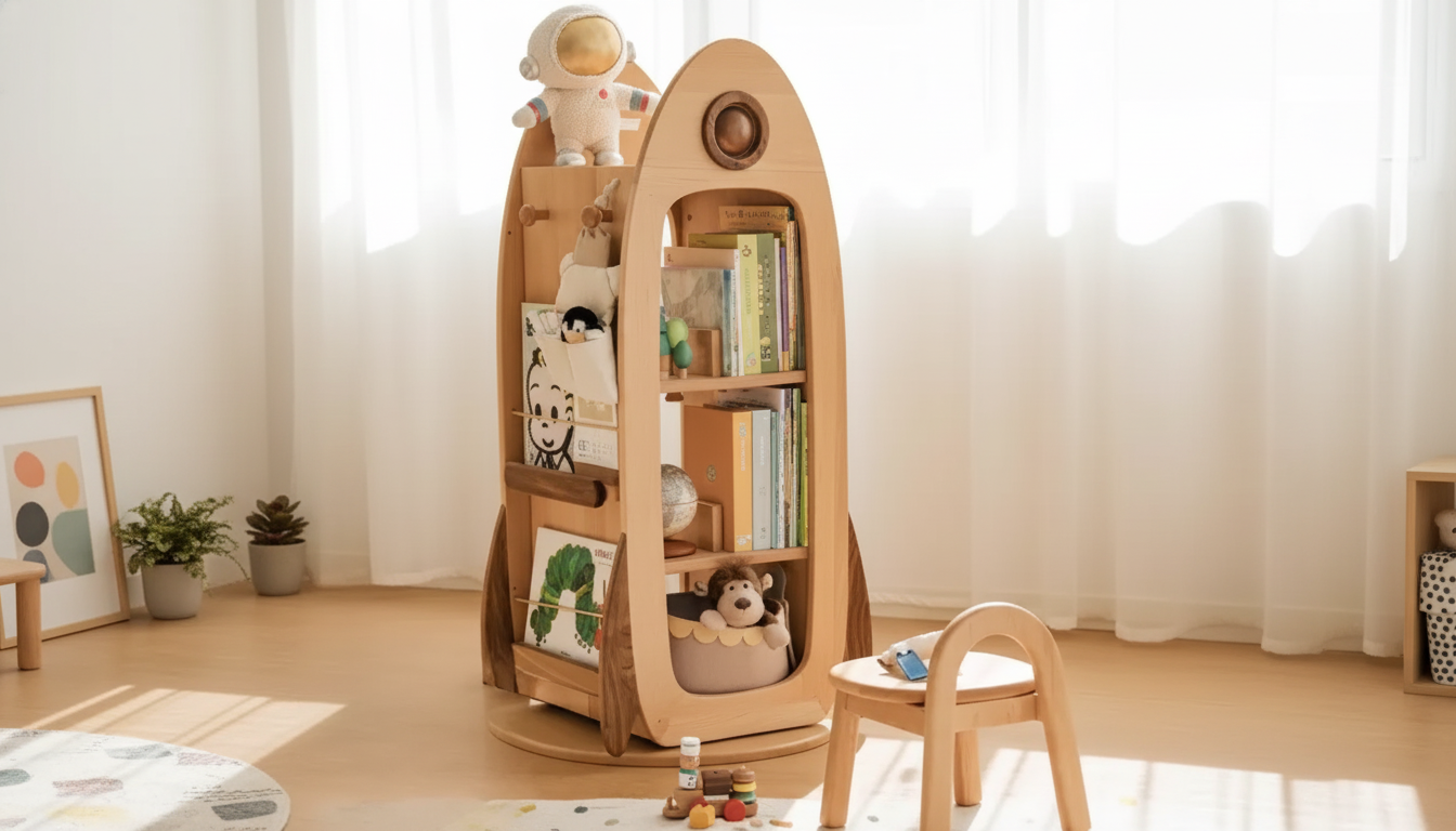 Mid-Century Bookcase Cubby Storage for Small Rooms