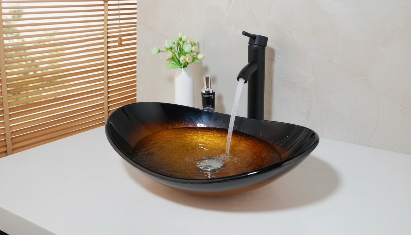 Modern Black Waterfall Faucet for Glass Vessel Sinks