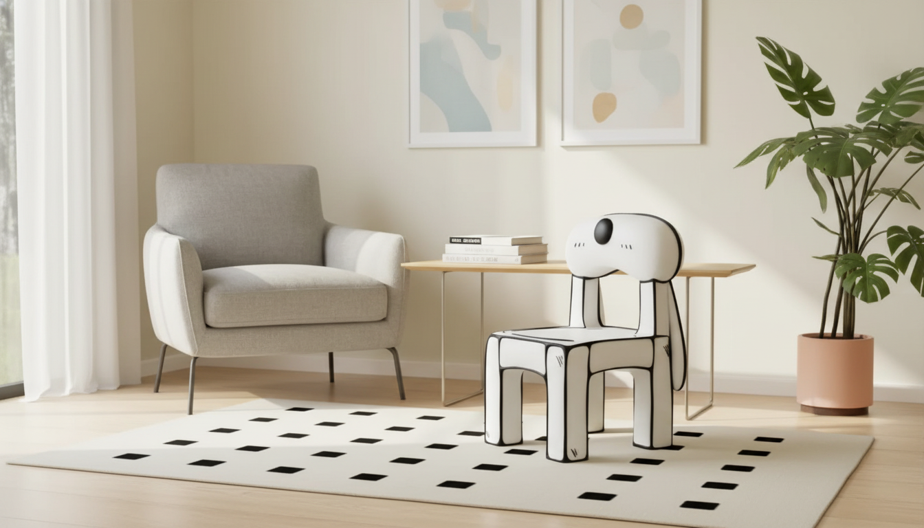 Modern Dog-in-Chair Figurine: Mini Art Decor & Styling