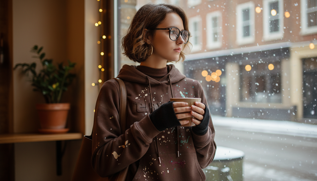 Velvet Paint-Splash Winter Hoodie: Cozy Women’s Style