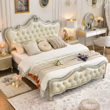 Minimalist Modern Double Bed: Comfy Headboard, Sleek Frame